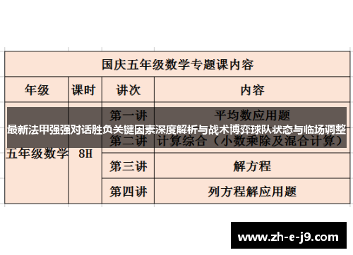 最新法甲强强对话胜负关键因素深度解析与战术博弈球队状态与临场调整